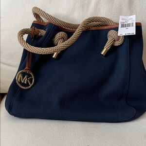 Michael Kors Dark Blue Shoulder Bag with Gold Accents
